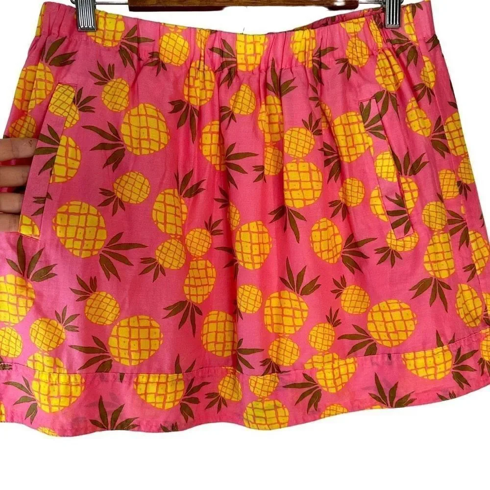 J.Crew Factory Pink Pineapple‎ Print Mini Skirt w Pockets Womens Medium Cotton